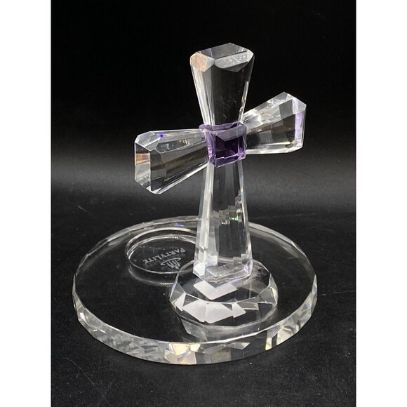 PartyLite Crystal Cross Tealight Amethyst Purple Candle Holder 5" Retired - Picture 2 of 11